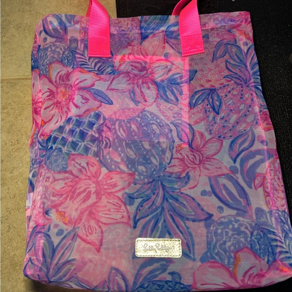Lilly Pulitzer Mesh Shopper Tote Bag - Pink Isle Snappy Turtle Multi - NWOT